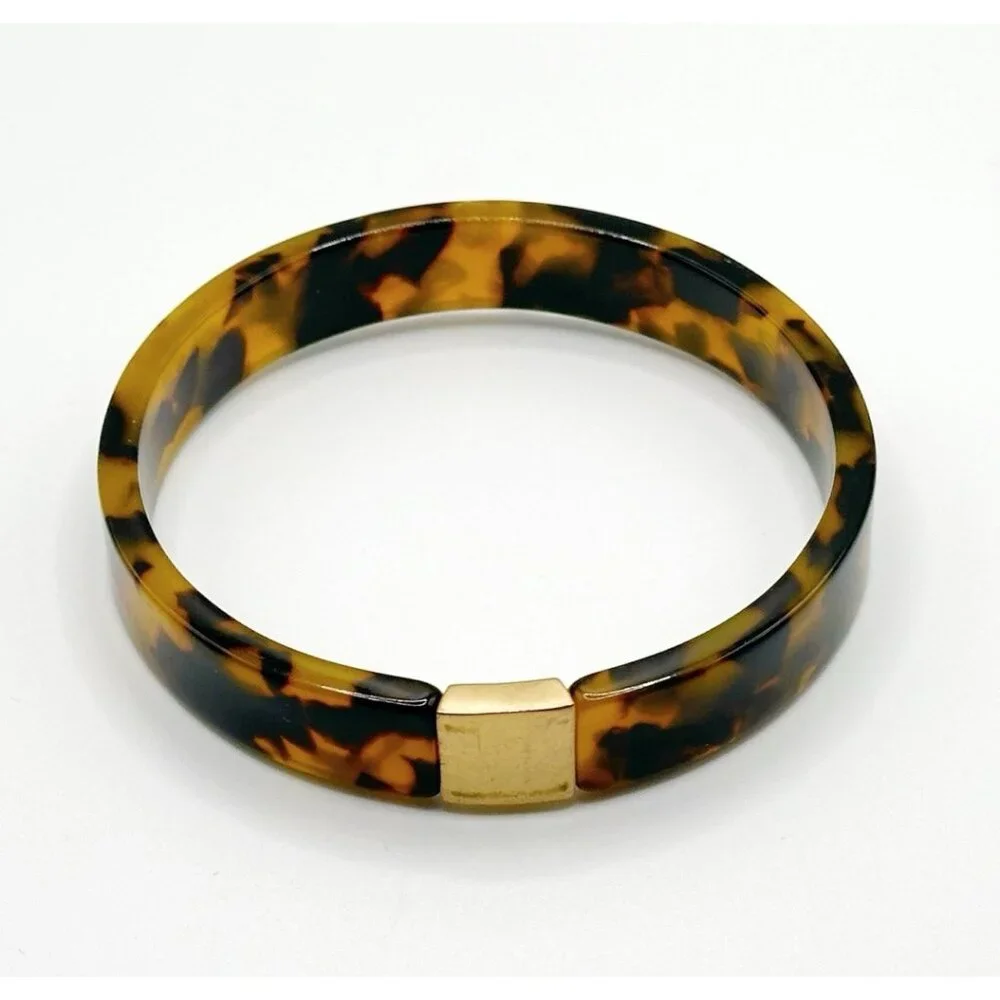 J. CREW FAUX TORTOISE SHELL BANGLE BRACELET WITH AURORA BOREALIS & CLEAR STONES‎ - Picture 3 of 3